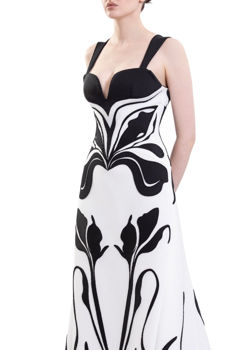Saiid Kobeisy Laser Cut Floral Scuba Evening Dress