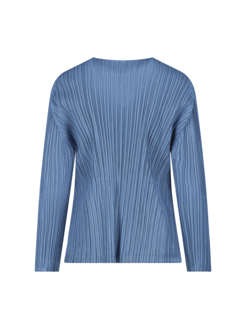 Pleats Please Issey Miyake Blue Pleated V-Neck Long-Sleeve Cardigan