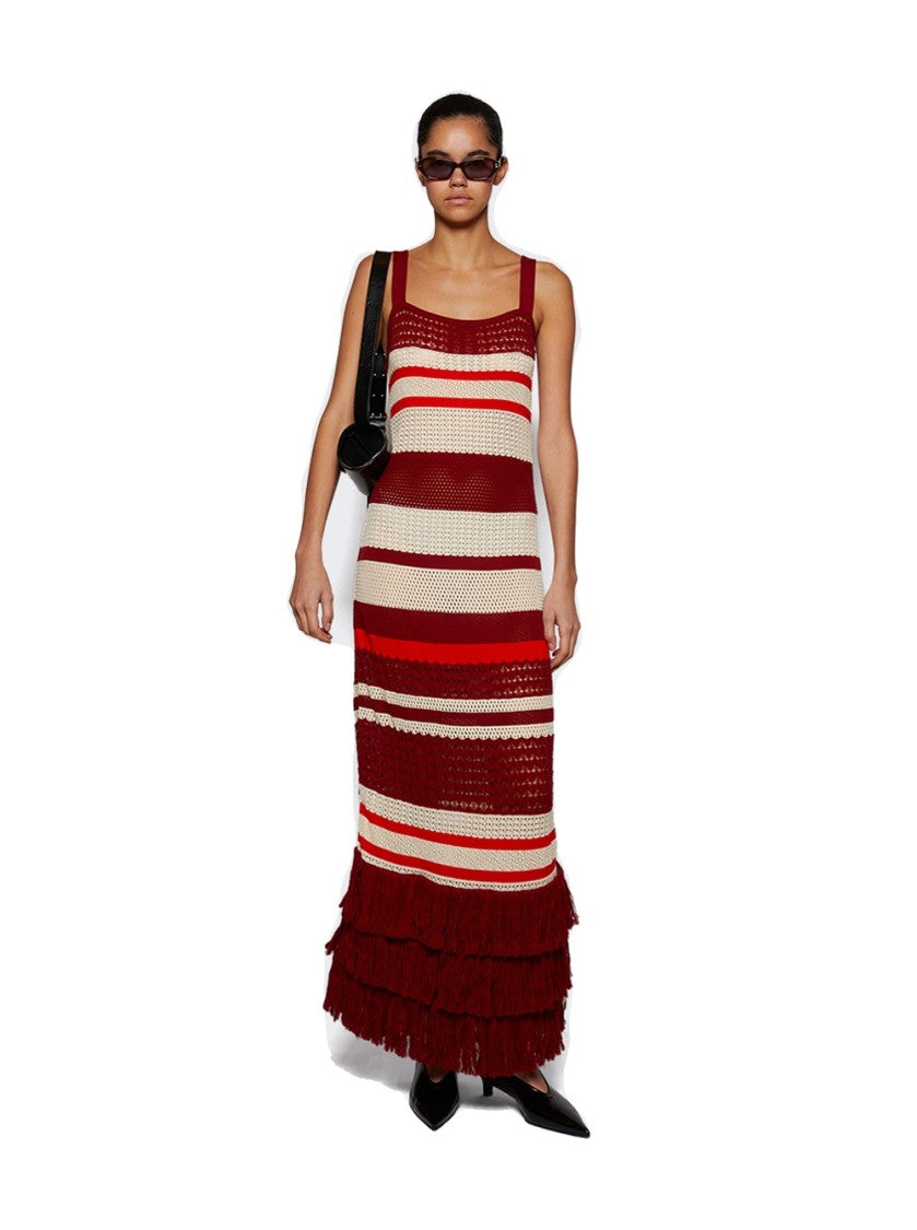Johanna Ortiz Embayed Midi Dress Antique Ecru And Wine