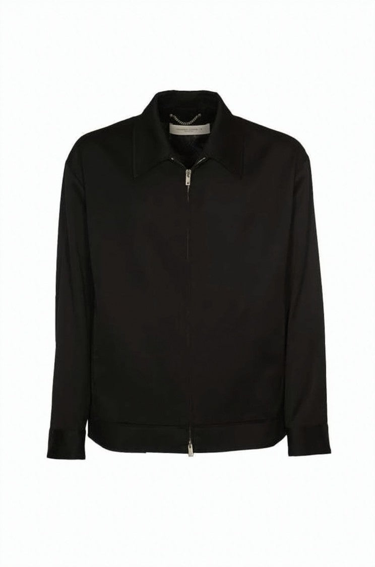 Golden Goose Boxy Black Wool Jacket With Front Zipper Closure