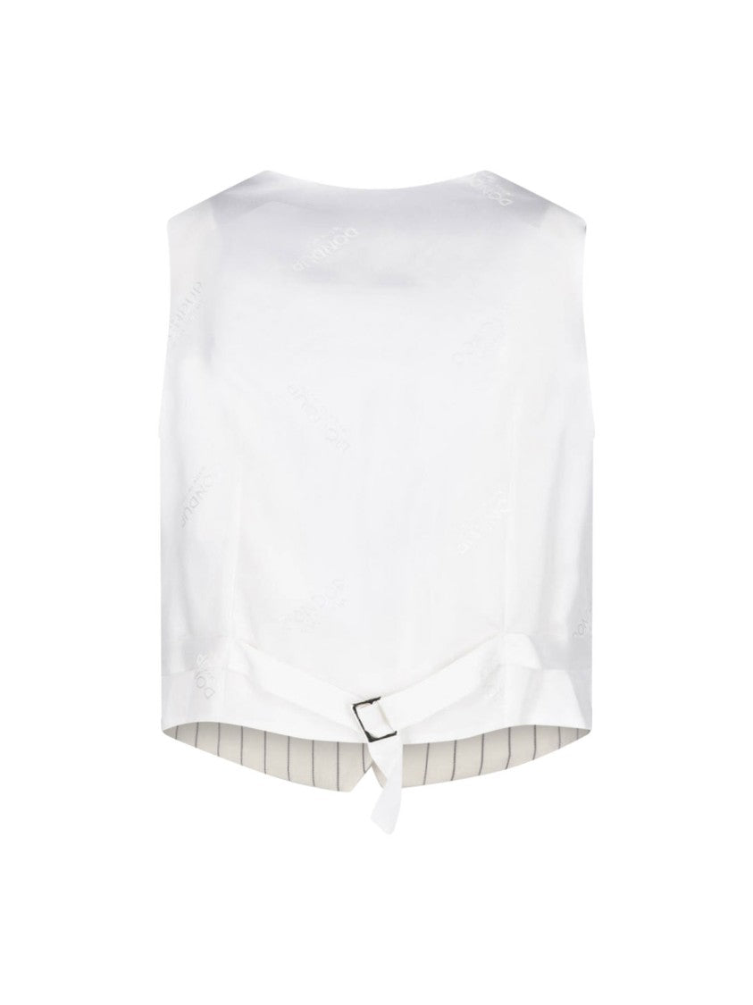 Dondup White Gessato Wool Pinstripe Vest