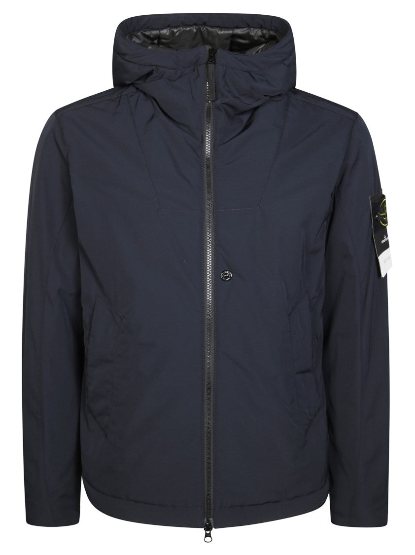 Stone Island Modern Black Zip-Up Jacket With Hood