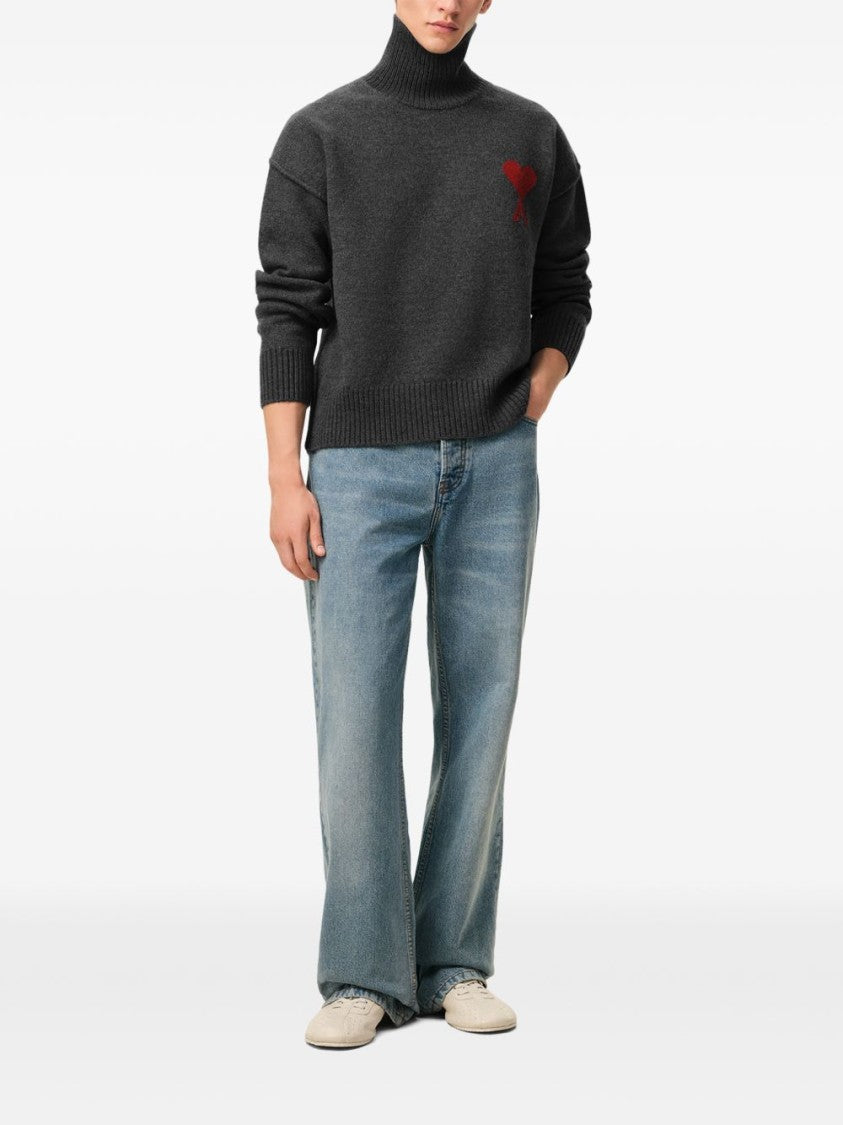 Ami Paris Relaxed Cropped Sweater With High Ribbed Turtleneck
