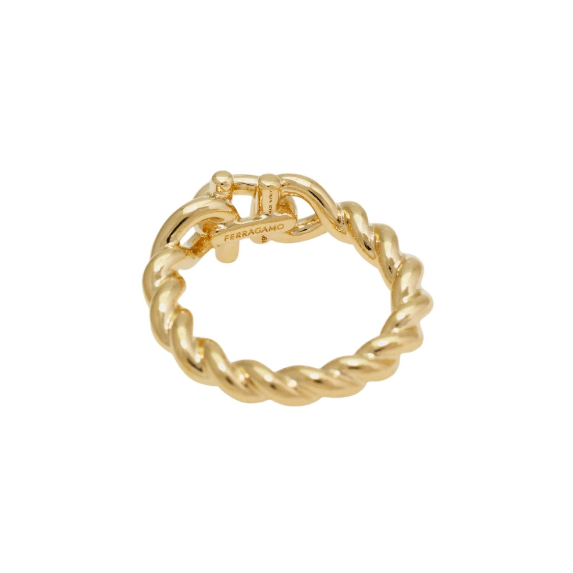 Salvatore Ferragamo Gold Torchon Engraved Logo Brass Ring