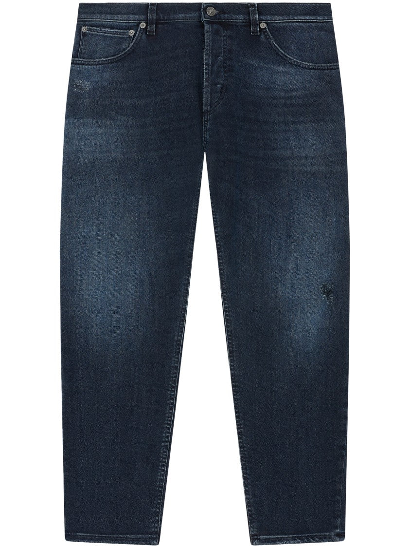 Dondup Distressed Dark Denim Trousers With Raw Edge Finish