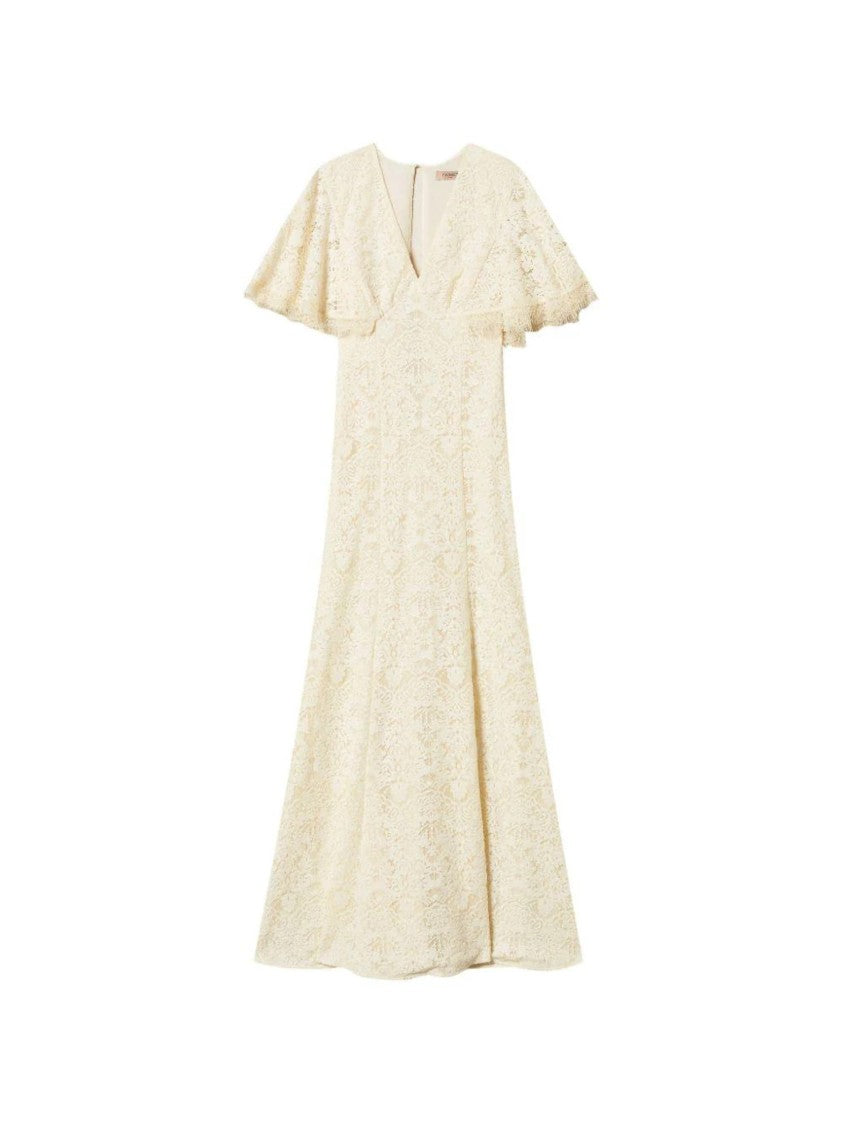 Twin-Set Lace Maxi Dress With Floral Pattern