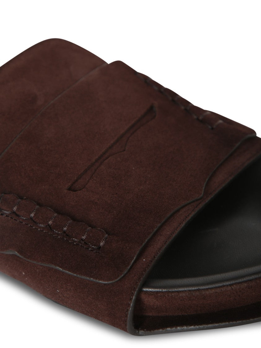 Jacquemus Brown Slides With Stitched Detailing