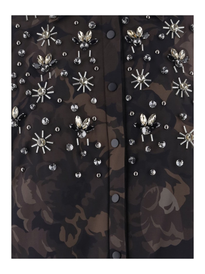 Pinko Dark Floral Camouflage Coat With Boxy Silhouette And Embellishments