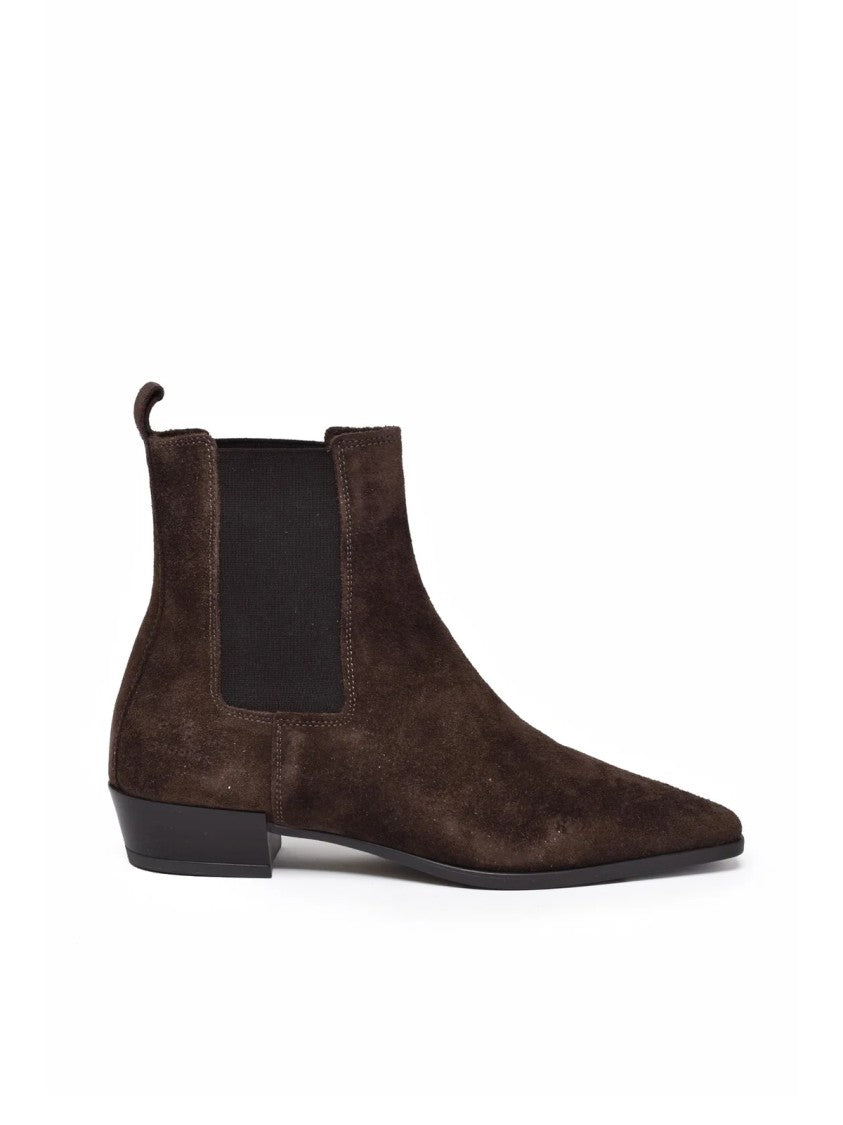 Copenhagen Studios Brown Suede Pointed Toe Elastic Ankle Boots