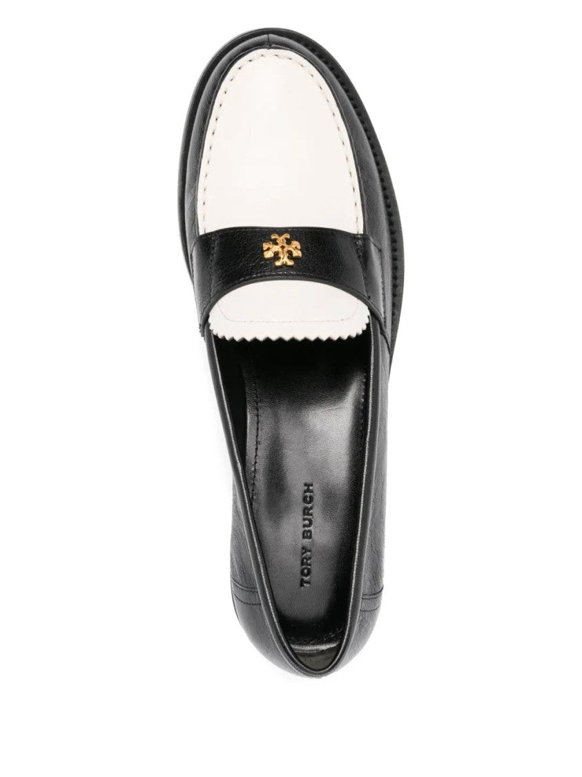 Tory Burch Black Leather Loafers With Decorative Emblem