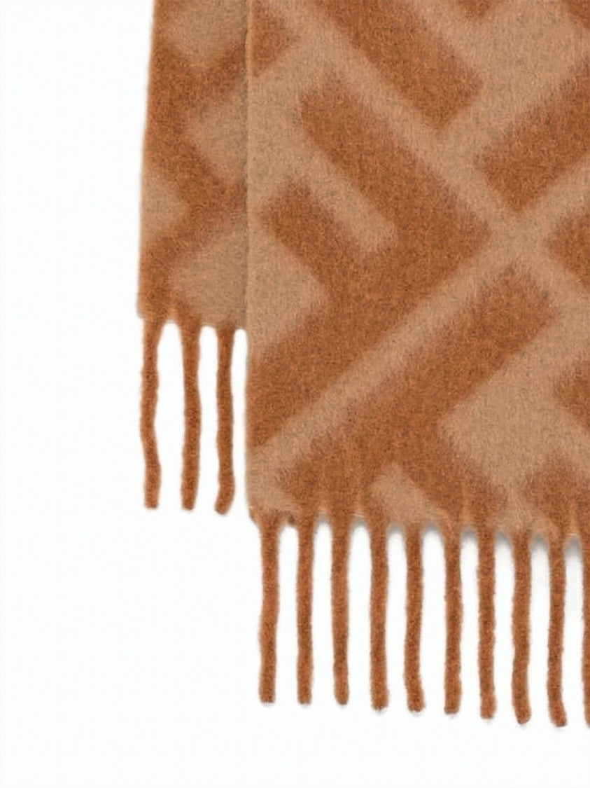 Fendi Geometric Patterned Alpaca Blend Scarf With Fringed Ends