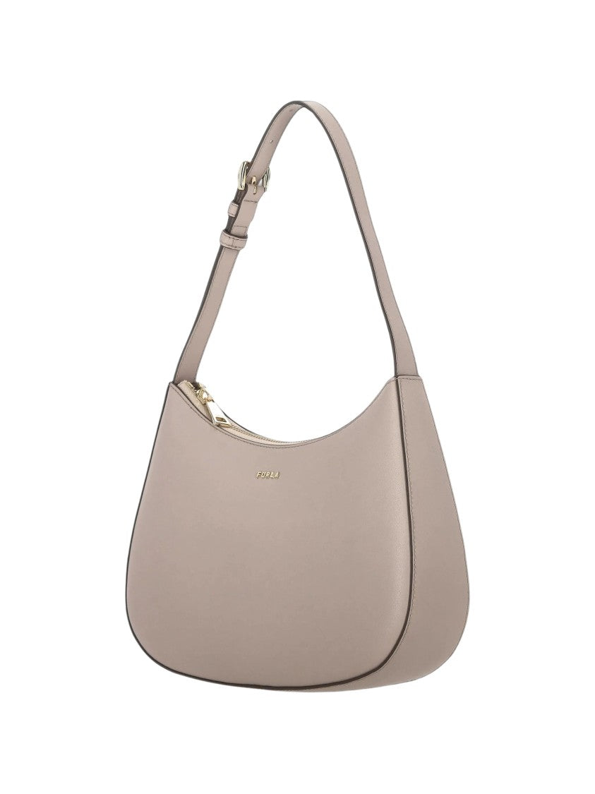 Furla Curved Calf Leather Shoulder Bag With Gold-Tone Fittings