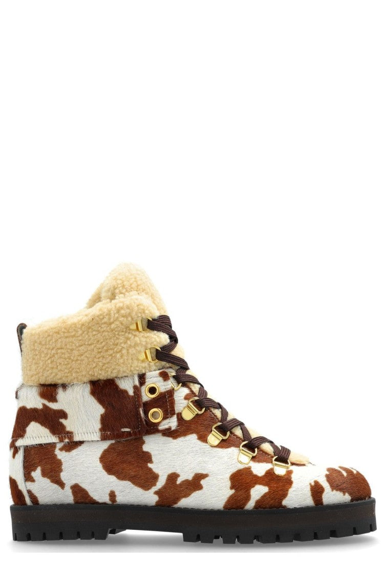 Odissi Calfskin And Wool Boots With Gold Eyelets