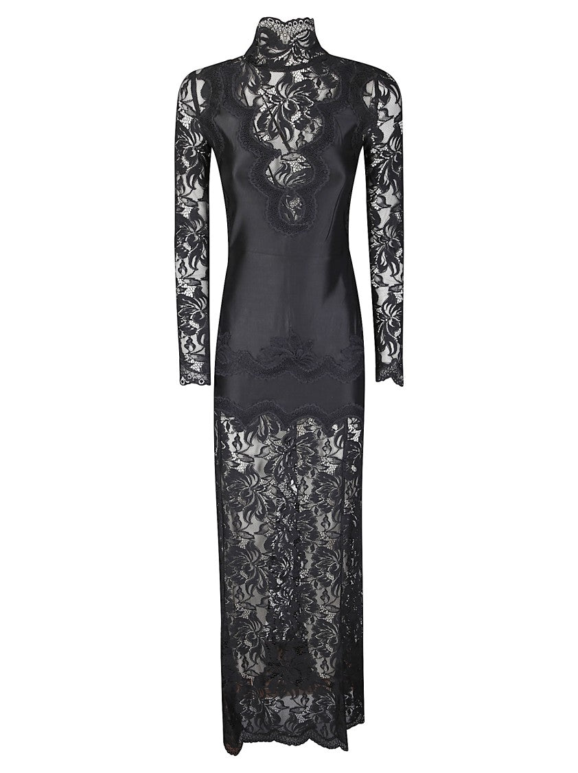 Paco Rabanne Long Dress With Lace Sleeves And Jersey Fabric