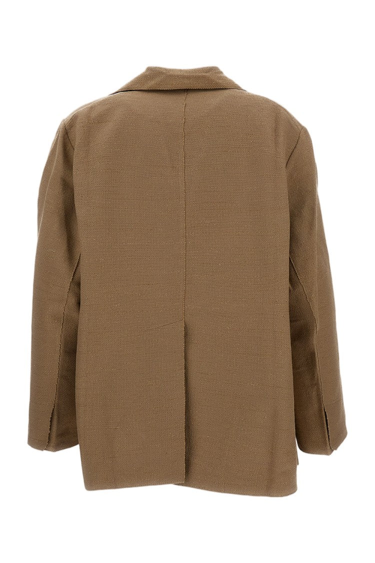 Boboutic Beige Open-Front Jacket With Notch Lapel