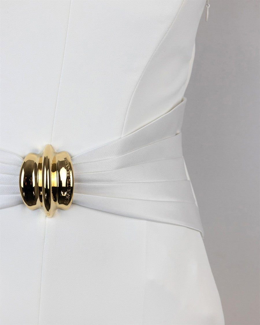 Elisabetta Franchi White Fluid Crêpe Jumpsuit With Oversized Bow