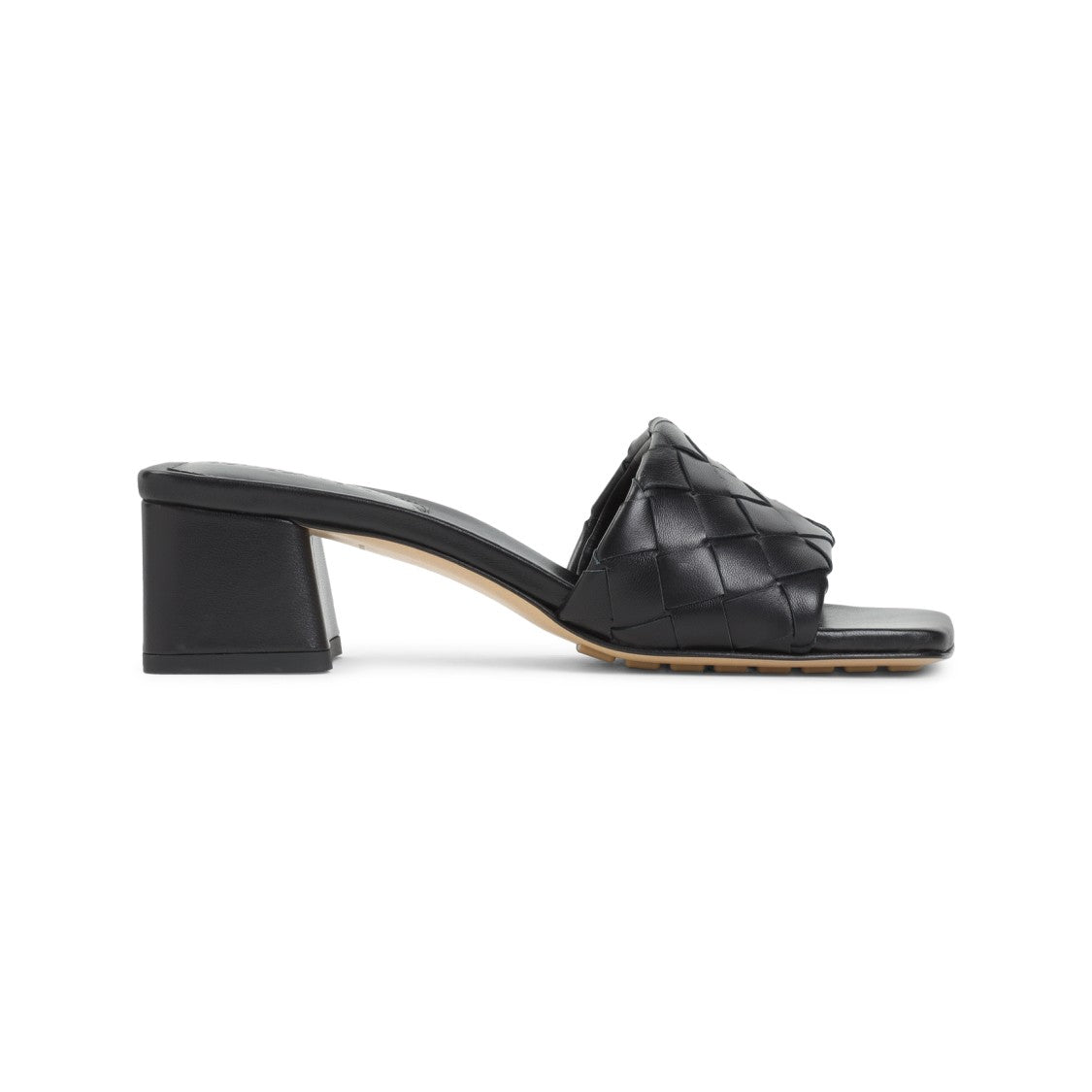 Bottega Veneta Black Nappa Leather Kitten Heel Mule Sandal