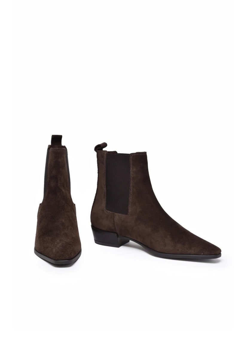 Copenhagen Studios Brown Suede Pointed Toe Elastic Ankle Boots
