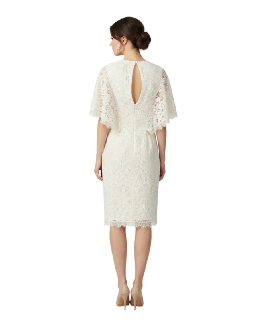 Twin-Set White Lace Overlay Midi Dress With Flutter Sleeves