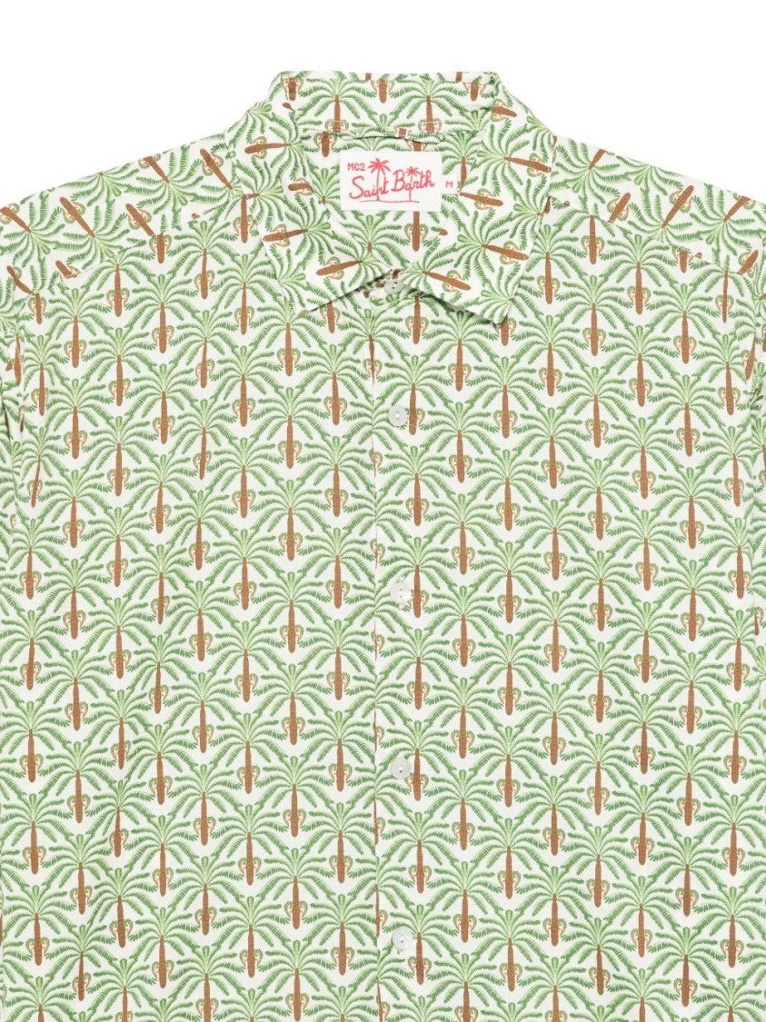 Mc2 Saint Barth Long-Sleeve Button-Up Shirt With Palm Tree Pattern