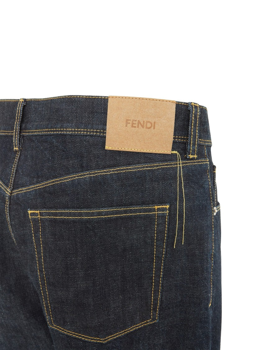Fendi Navy Blue Regenerated Topstitching Cotton Jeans
