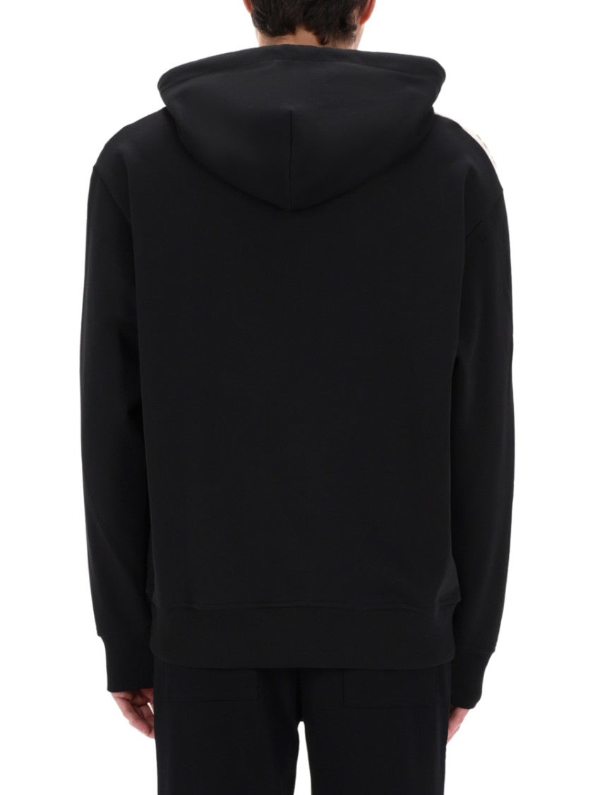 Versace Jeans Couture Black Sleeve Stripes Cotton Hoodie