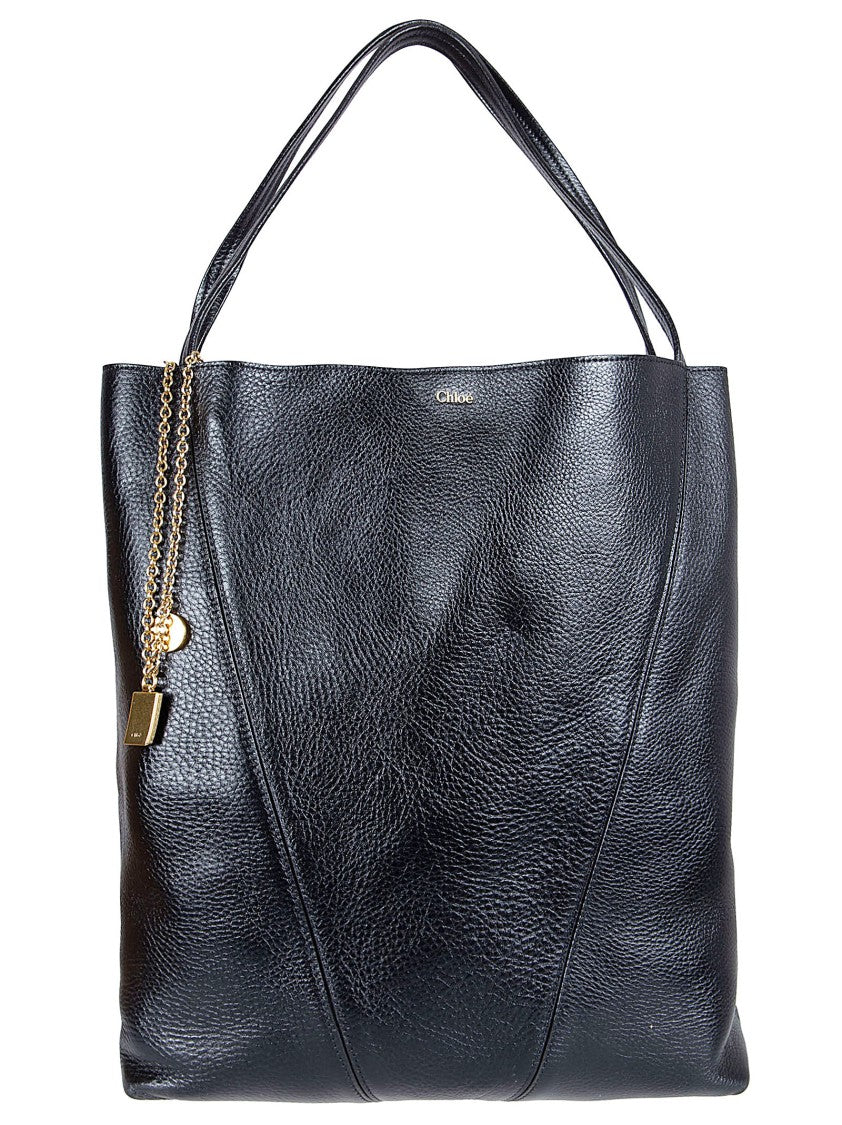 Chloé Textured Leather Tote With Gold-Tone Chain Accents