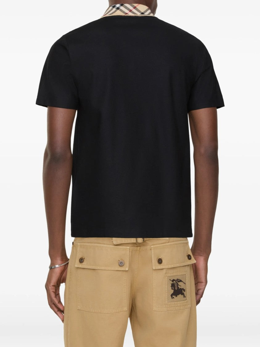 Burberry Black Evan Cotton Plaid Collar Polo Shirt