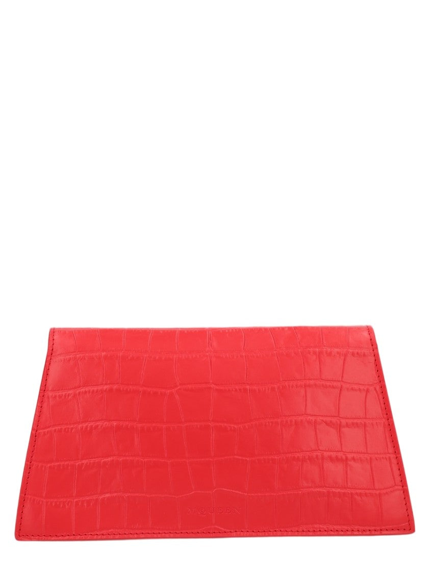 Alexander Mcqueen Mini Crocodile-Patterned Calf Leather Clutch With Skull Clasp