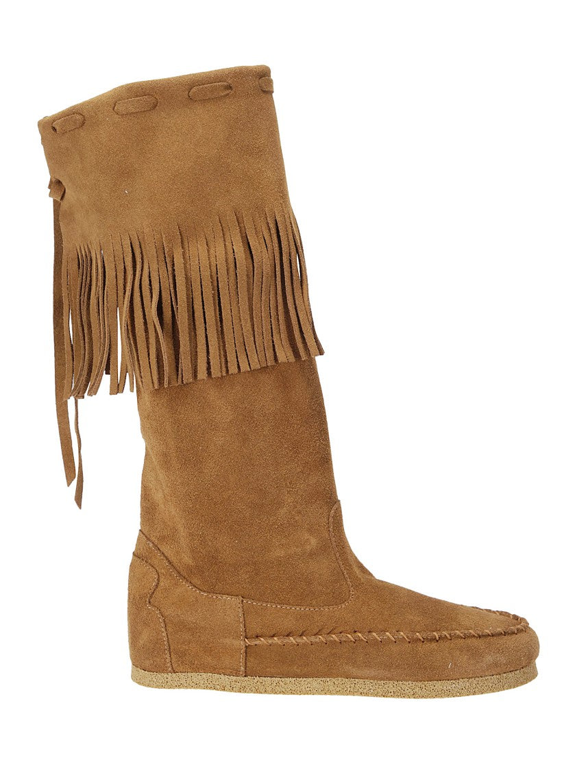 P.A.R.O.S.H. Brown Suede Boots With Festoon Hem