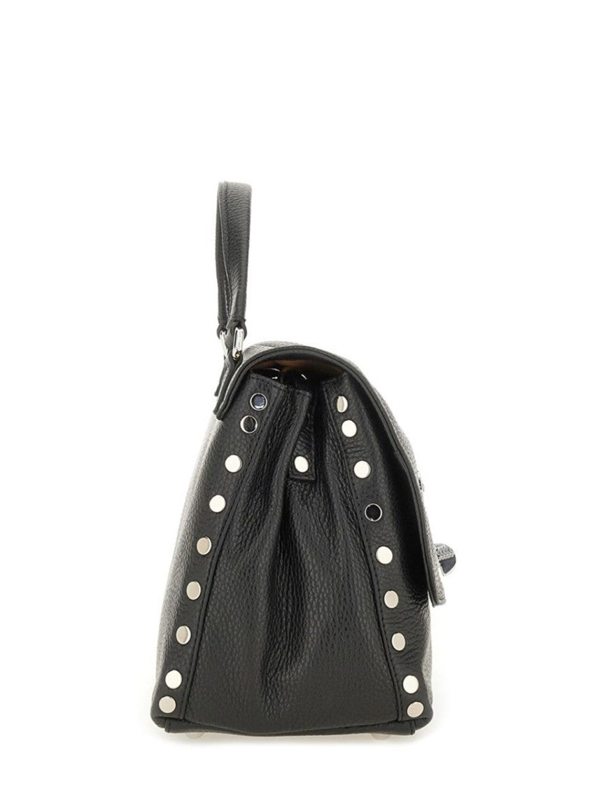 Zanellato Structured Black Leather Handbag With Turn-Lock Closure
