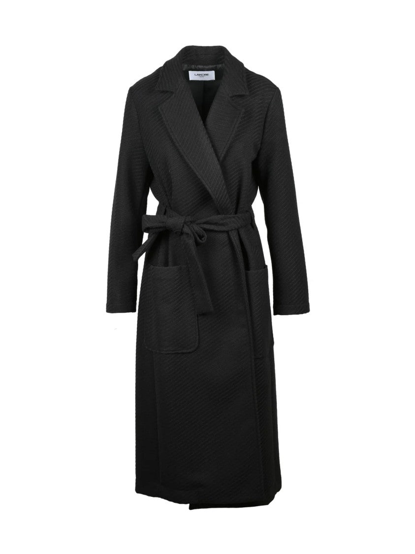 Lakore Black Belted Wool-Blend Long Coat