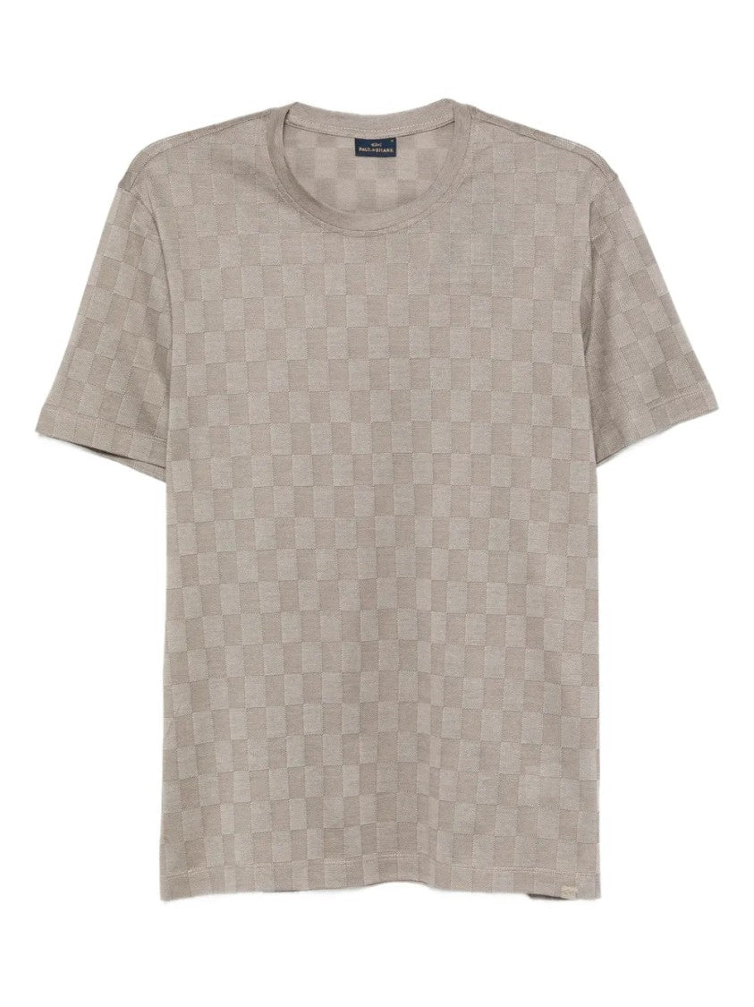Paul & Shark Beige Checkered Short-Sleeve Cotton T-Shirt