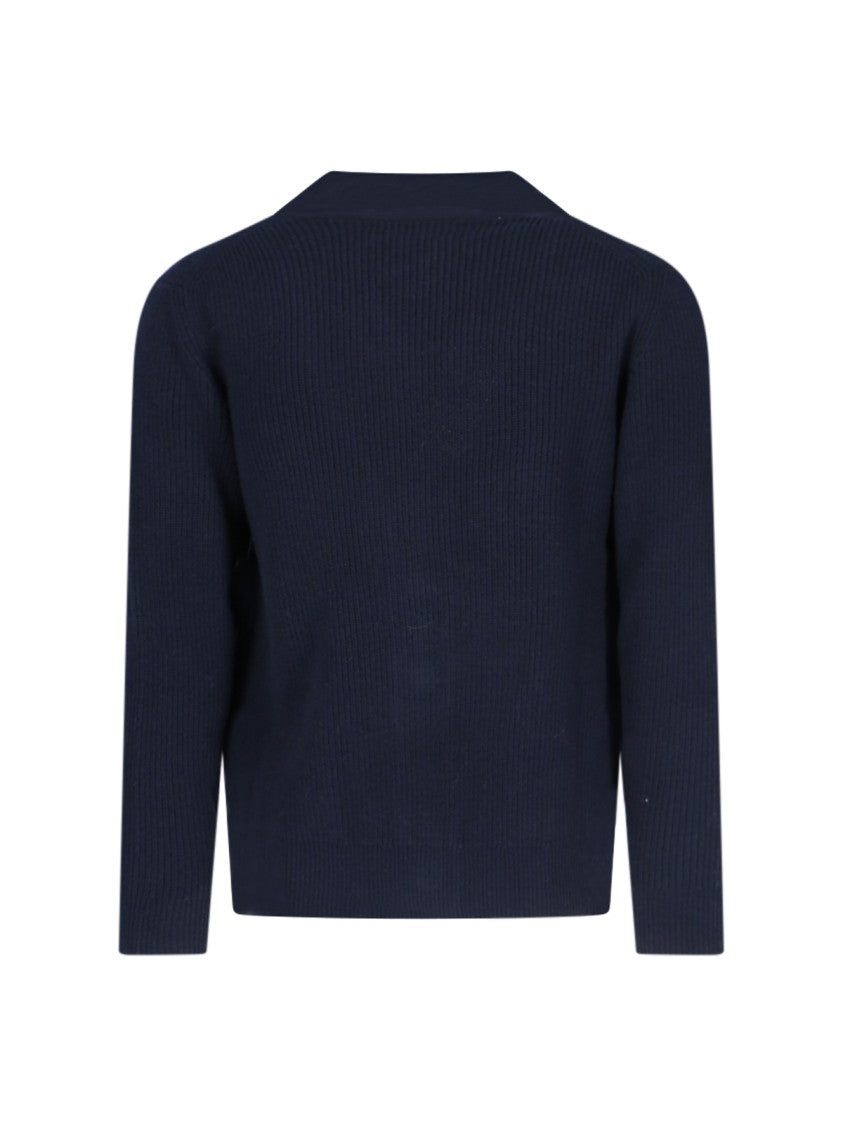 Ballantyne Navy Blue Ribbed Knit Cardigan With V-Neckline