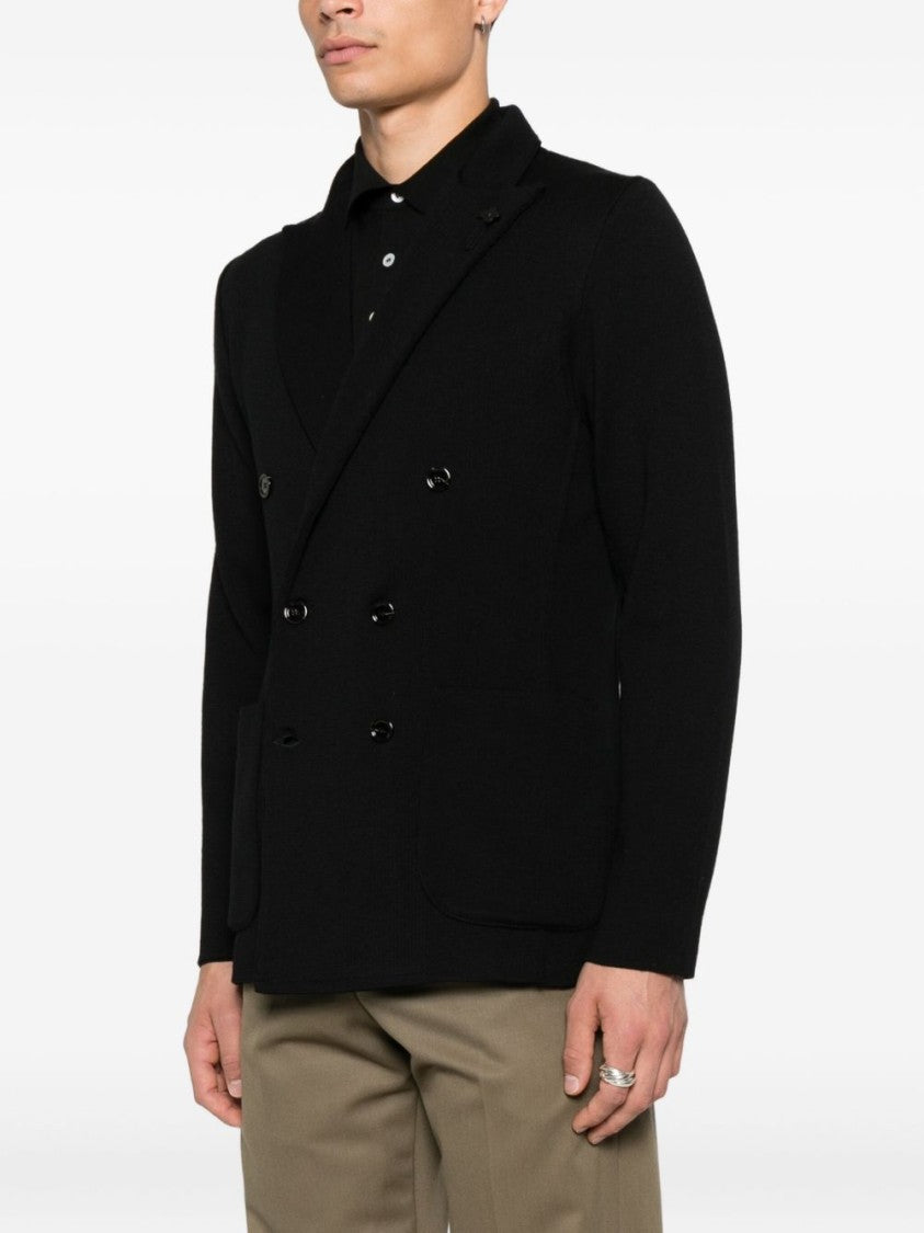Lardini Double-Breasted Black Tailored Jacket With Structured Lapel