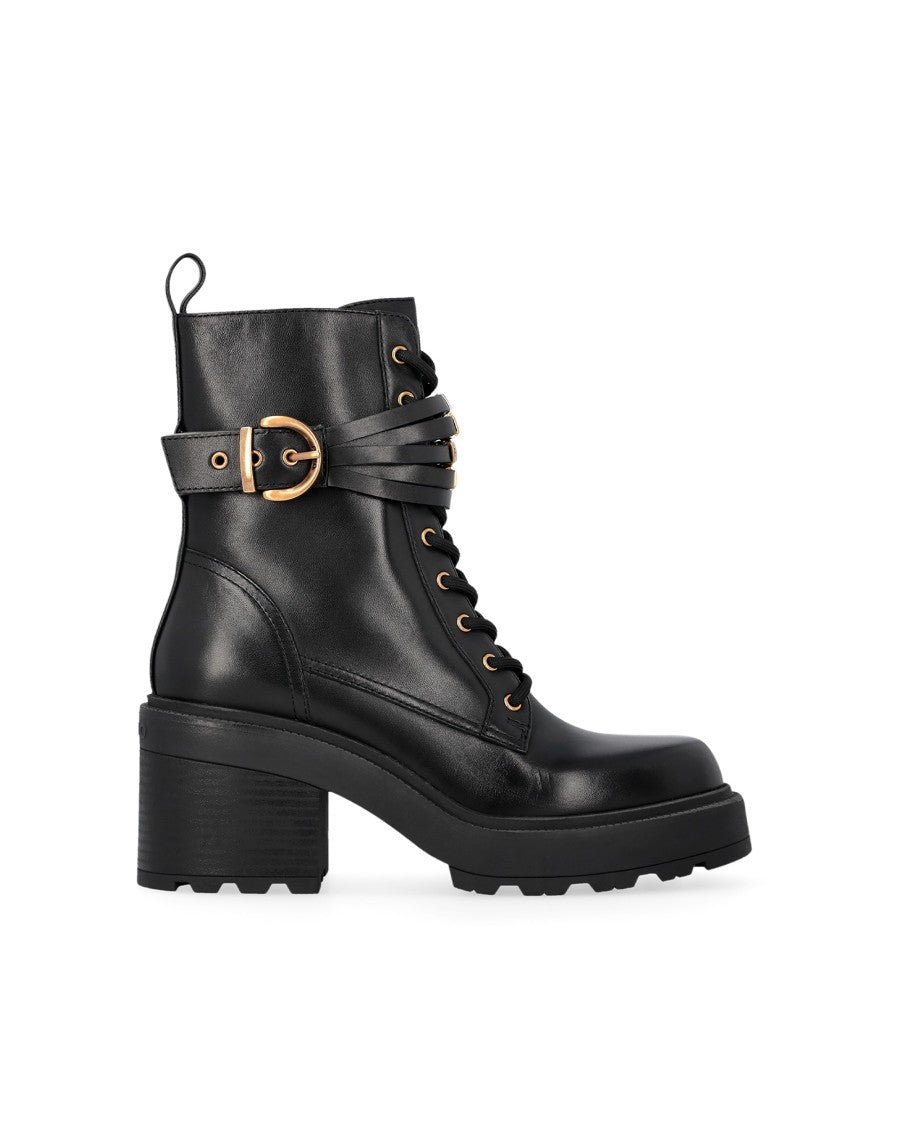 Pinko Black Leather Altea 01 Lace-Up Boots