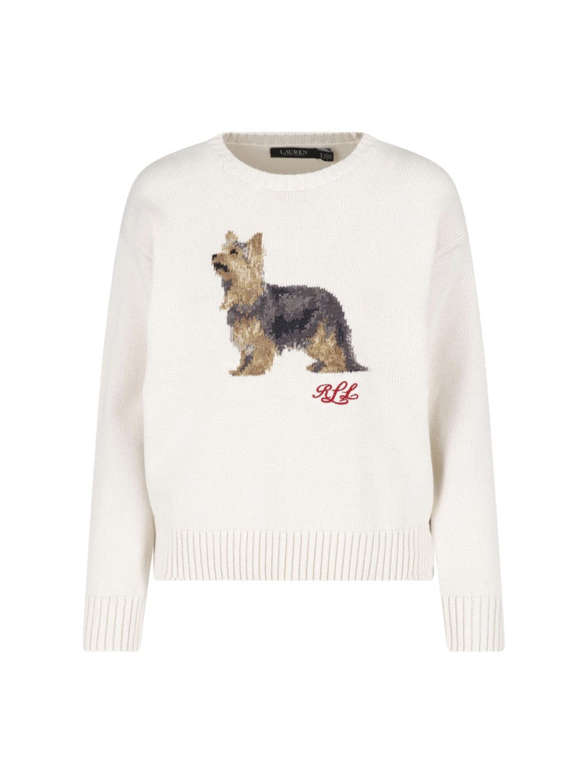 Polo Ralph Lauren Intarsia Knit Cotton Sweater With Dog Motif By Polo Ralph Lauren