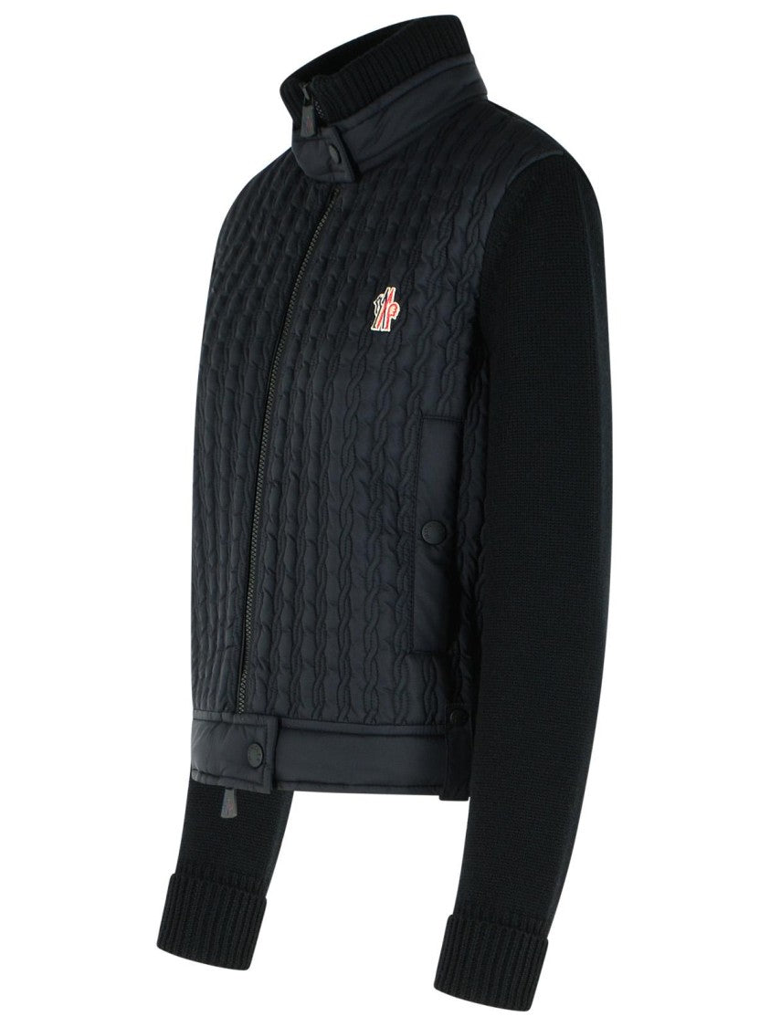 Moncler Grenoble Black Virgin Wool Padded Cardigan
