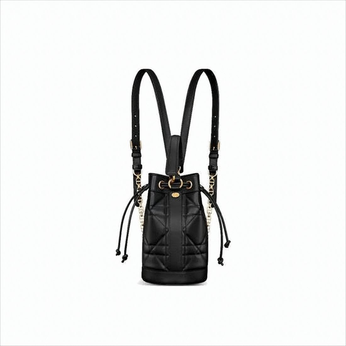 Christian Dior Black Quilted Calf Leather Backpack With Gold Accents