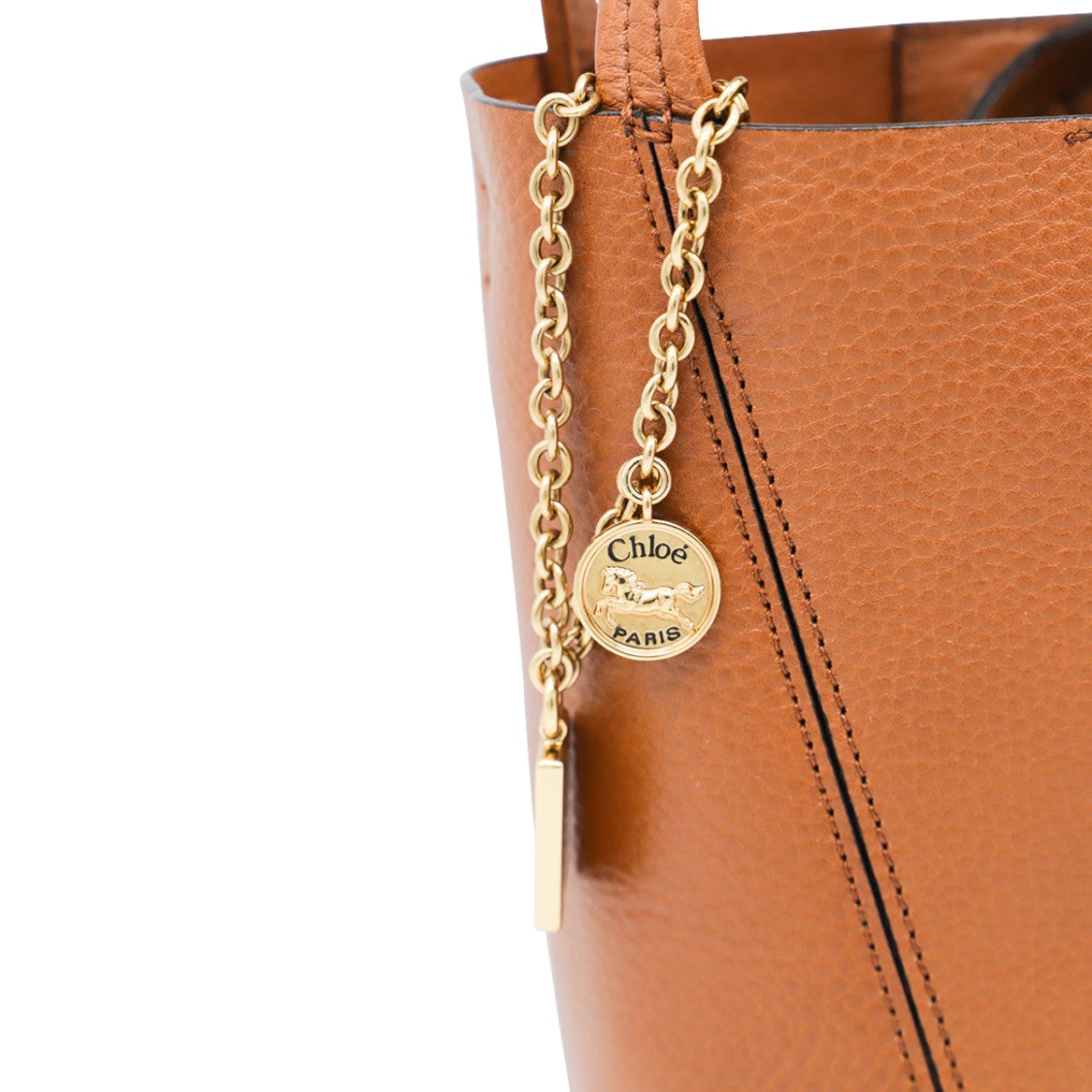 Chloé Clay Brown Leather Spin Tote With Gold-Tone Details