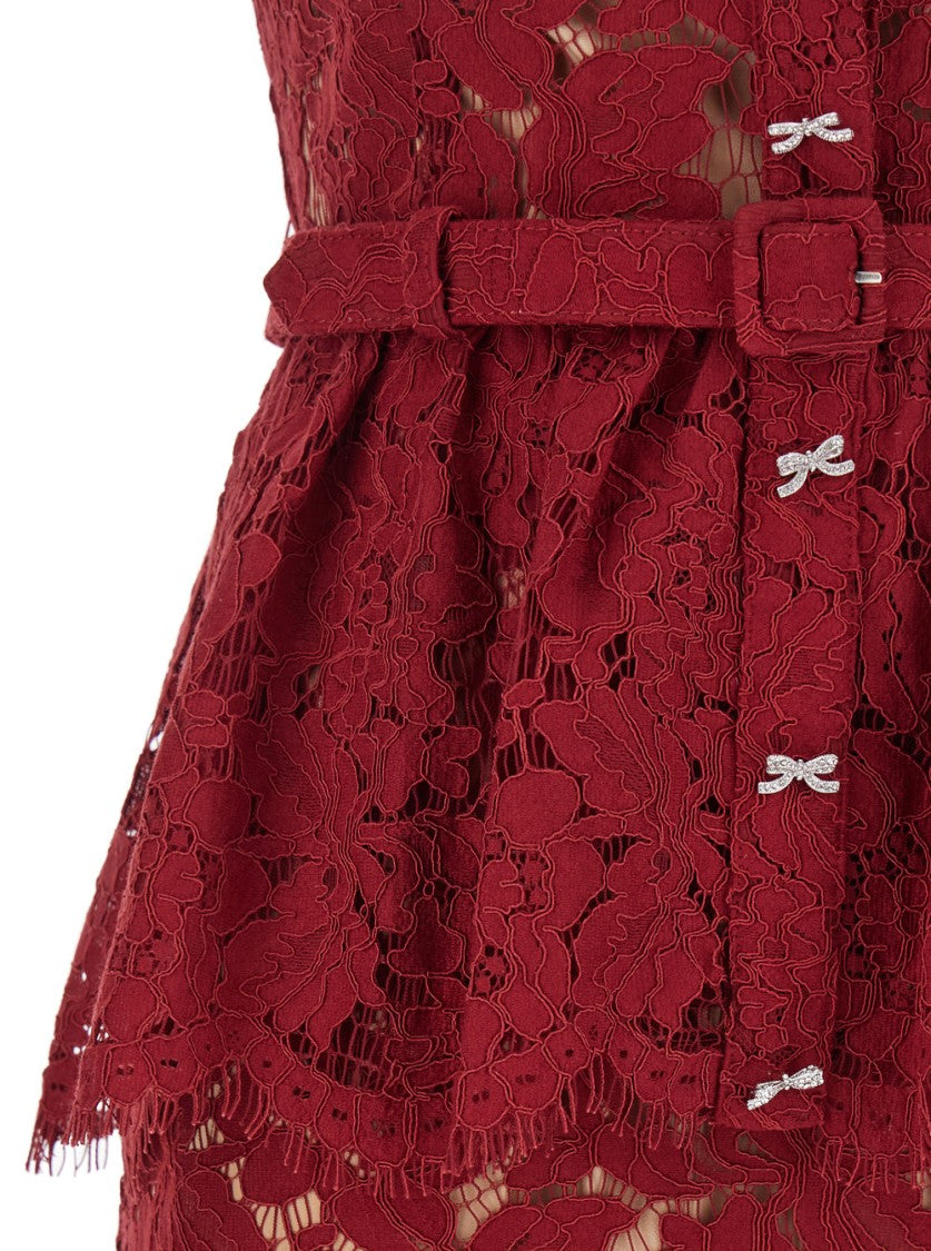 Self-Portrait Burgundy Lace Peplum Midi Dress