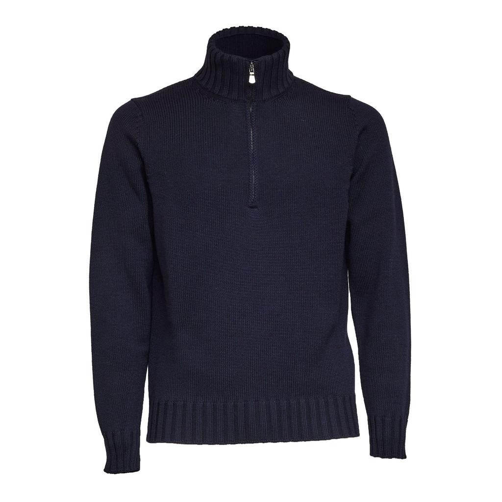 Filippo De Laurentiis Navy Blue Half-Zip Wool Sweater