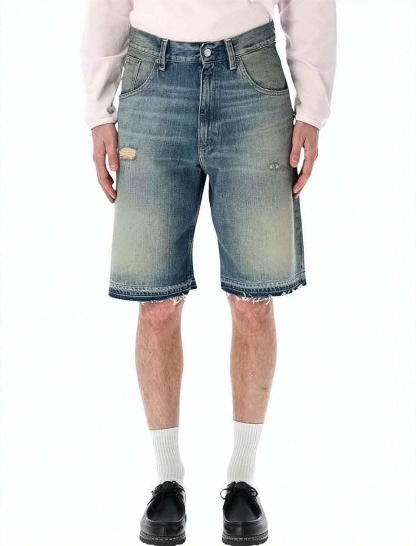 Sunflower Faded Blue Denim Shorts With Distressed Details