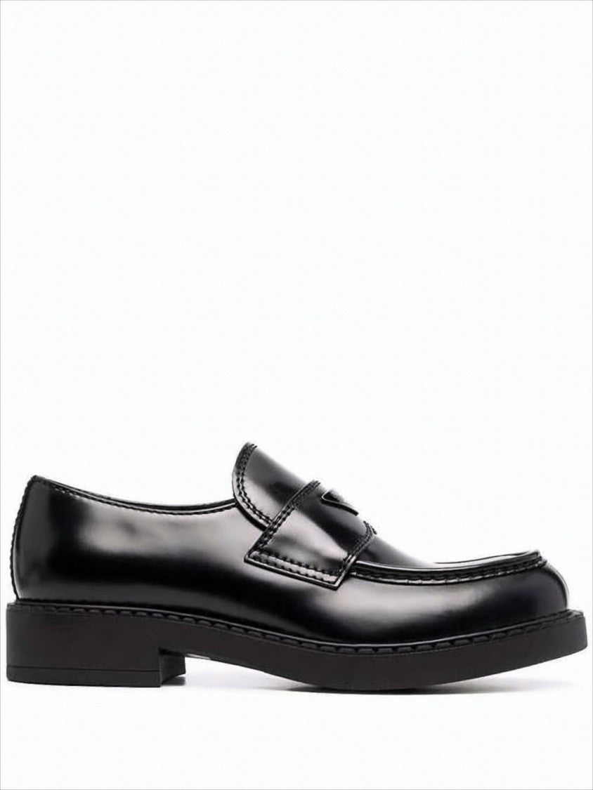 Prada Polished Black Calf Leather Loafers