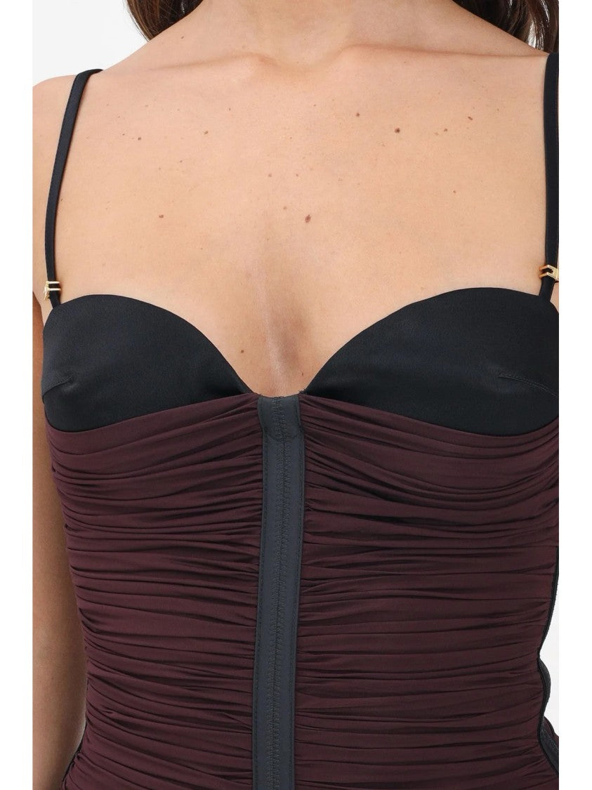 Elisabetta Franchi Ruched Midi Dress With Adjustable Straps And Zipper Closure