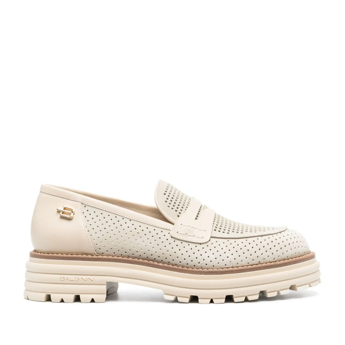 Baldinini White Perforated Chunky Sole Leather Loafers