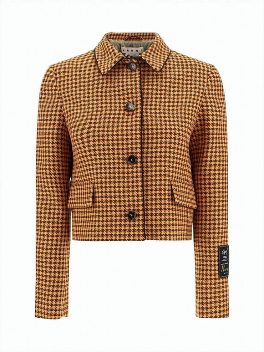 Marni Cropped Jacket In Classic Houndstooth Pattern