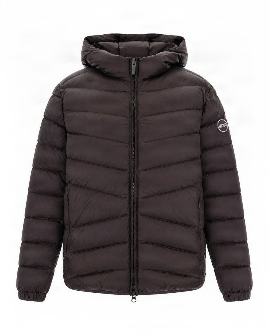 Colmar Dark Brown Horizontal Quilted Nylon Short Down Jacket