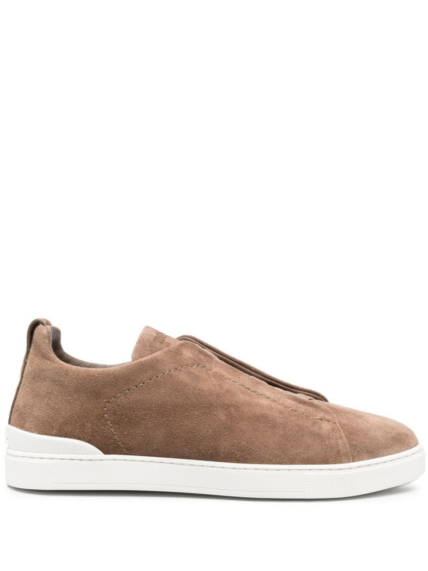 Ermenegildo Zegna Beige Suede Slip-On Shoes With Minimalist Design