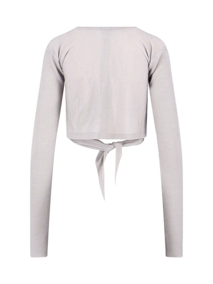 Rick Owens Cropped Ribbed Sweater With Knot – Grey